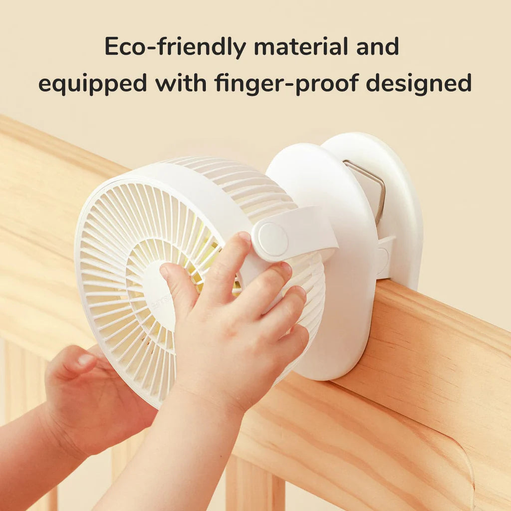 Eco-friendly portable fan with finger-proof safety design.