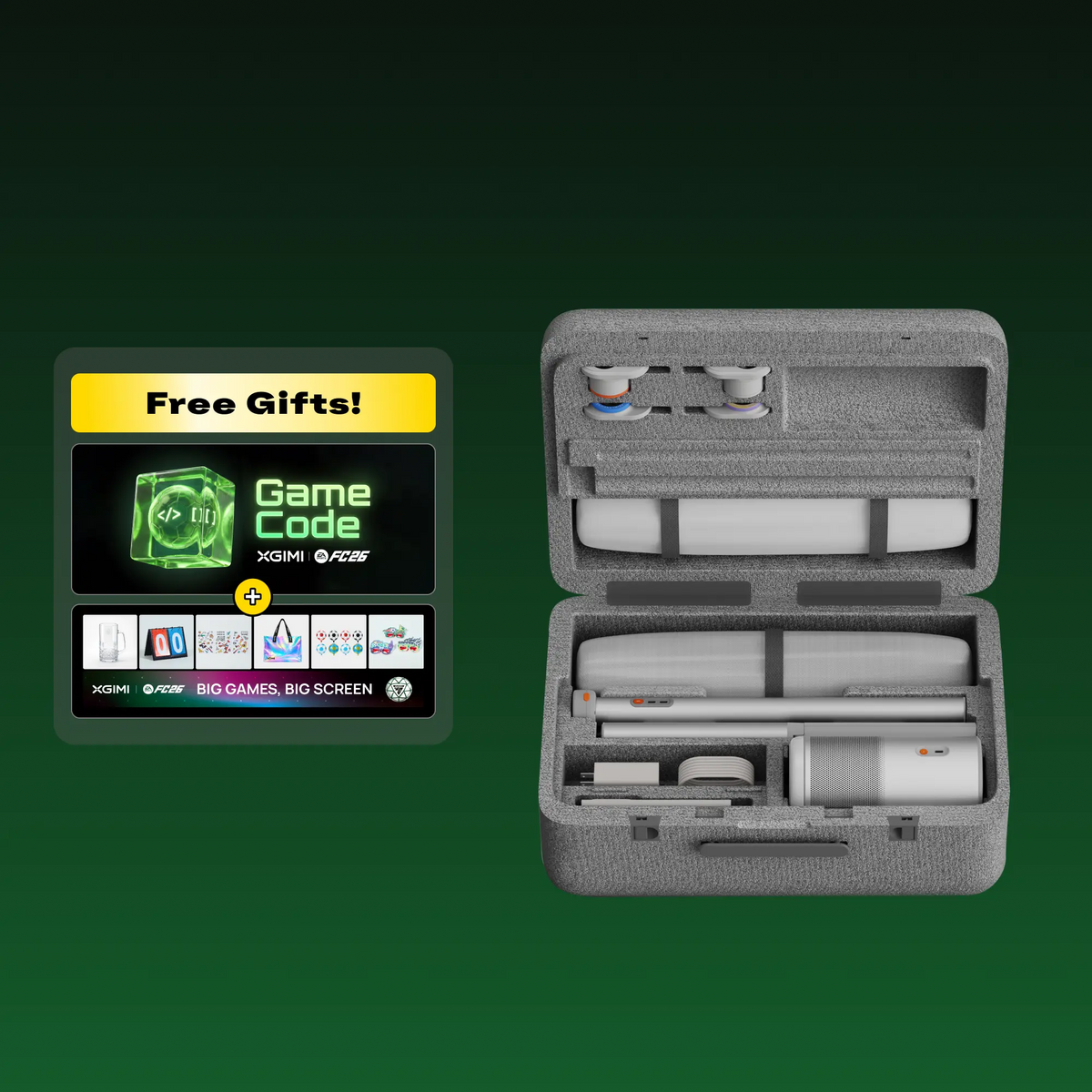 XGIMI Mogo 4 Match Night Collection with projector, PowerBase stand, case and EA Sports FC 26
