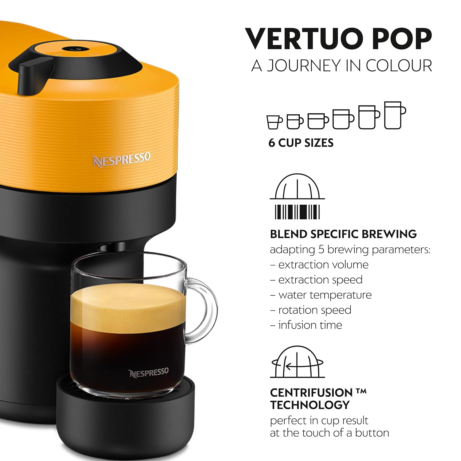 Nespresso Vertuo Pop Coffee Pod Machine, Mango Yellow