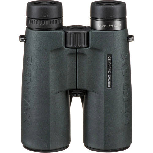 Front view of Pentax 10x50 Z-Series ZD ED binoculars with rugged design and ED lenses ideal for birdwatching and outdoor adventures providing high-quality clear and bright viewing