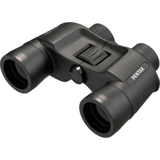 A pair of Pentax 8x40 binoculars featuring a compact, black design with a central focusing knob for easy adjustments. The binoculars have large objective lenses for enhanced light-gathering capabilities and comfortable eyepieces.