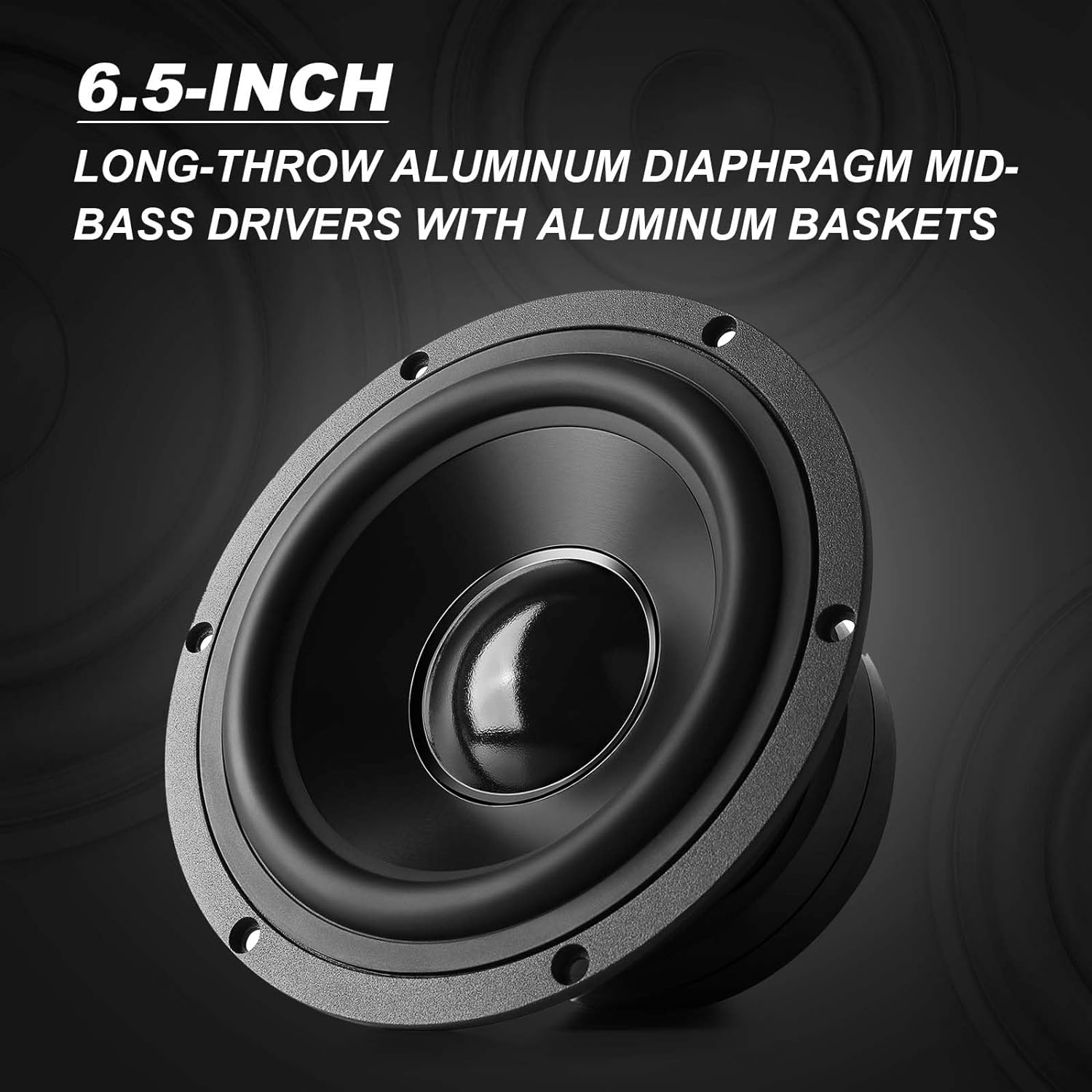 6.5-inch long-throw aluminum diaphragm mid-bass driver with a robust aluminum basket, designed for delivering powerful and precise audio performance.