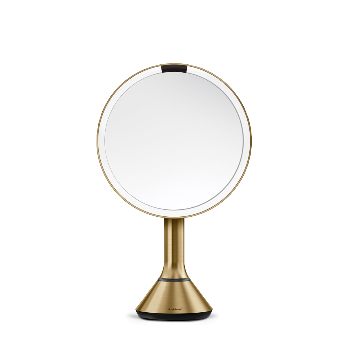Simplehuman Sensor Mirror Round 8 inch in brass stainless steel, front view