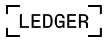 The image shows the Ledger logo, which consists of the word "LEDGER" in capital letters, enclosed within a rectangle with open corners. This design is simple and modern, reflecting the brand's focus on secure and reliable cryptocurrency solutions. The black and white color scheme further emphasizes the brand's professional and straightforward approach.