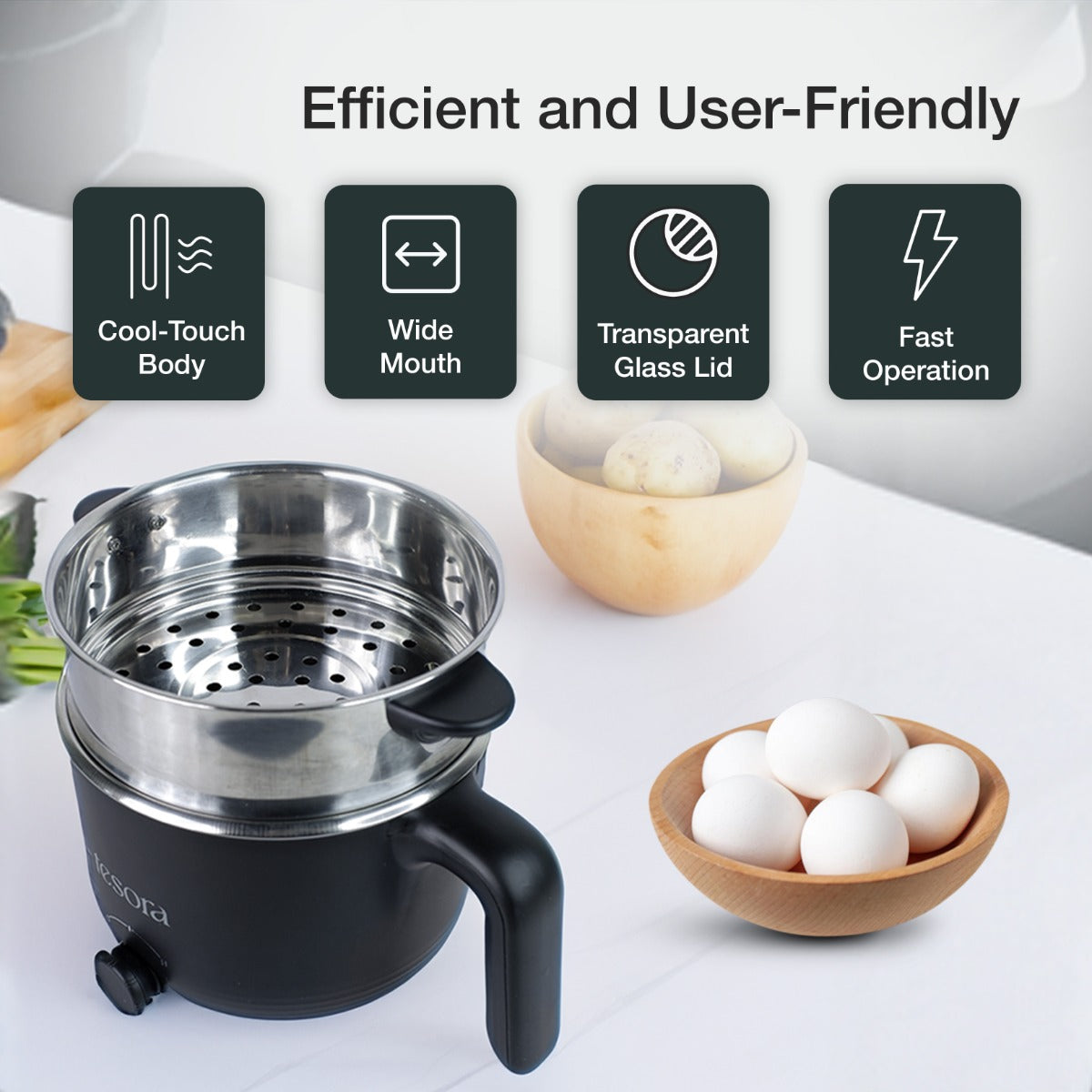 Tesora Portable Multicook Electric Kettle With Steamer
