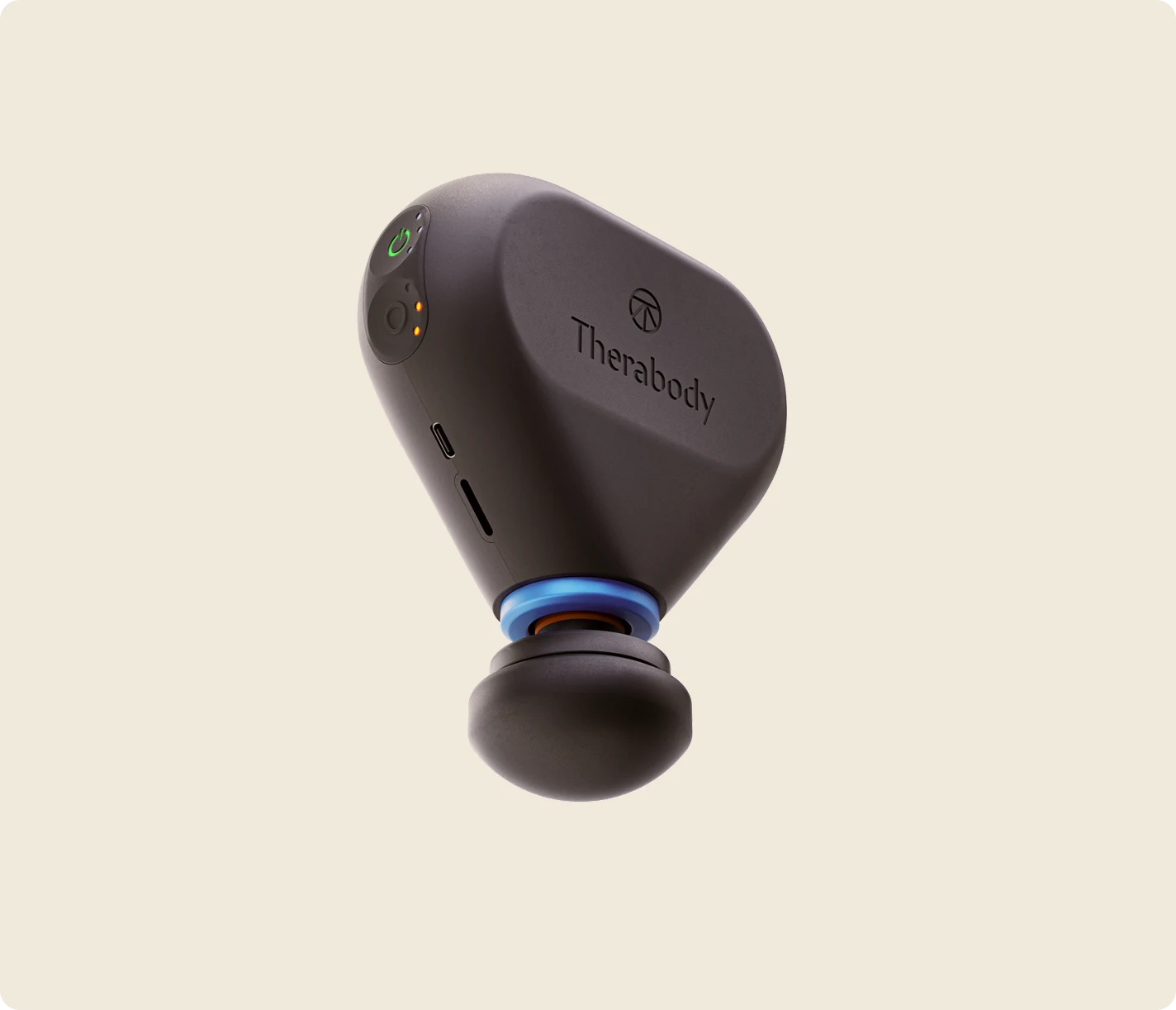 Therabody Theragun Mini Plus massage gun shown with travel pouch and USB-C cable