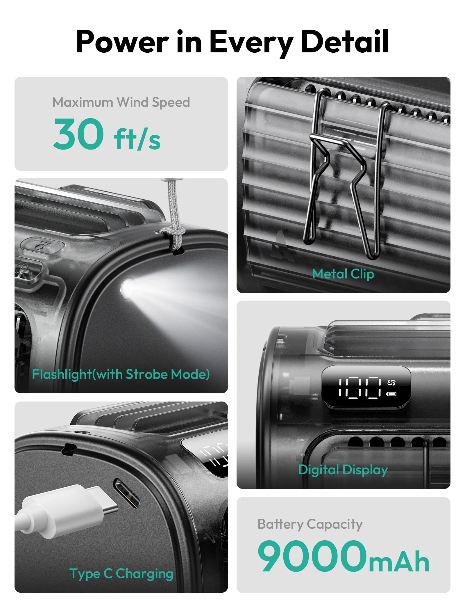 Aecooly Waist Clip Fan 9000 mAh