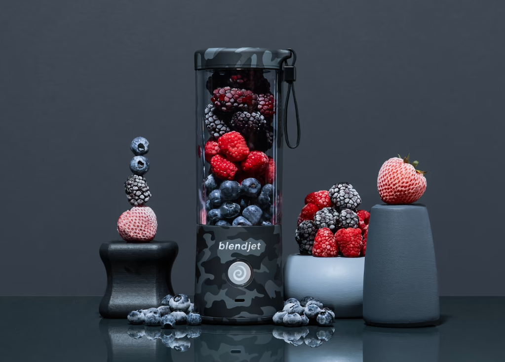 The **BlendJet Portable Blender** is perfect for smoothies, shakes, or fresh juices on the go. Its compact design, camouflage print, and powerful blending capabilities make it a stylish and functional tool for health enthusiasts.