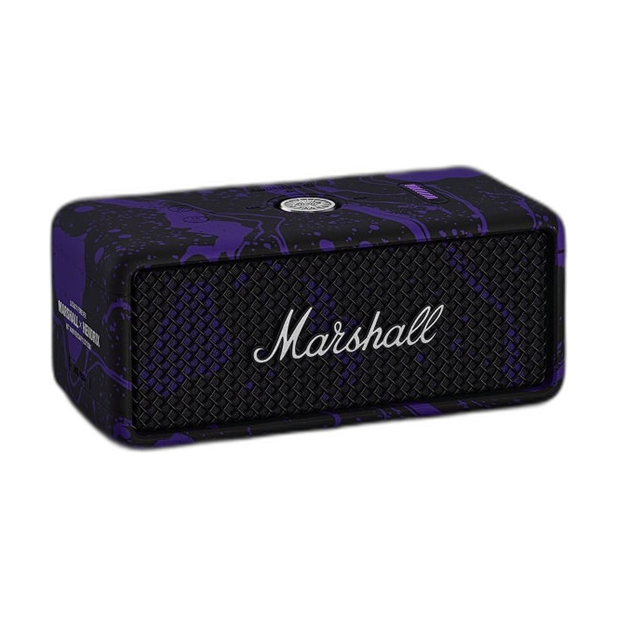 Marshall Emberton III Hendrix Edition portable speaker with purple psychedelic artwork, front view on white background
