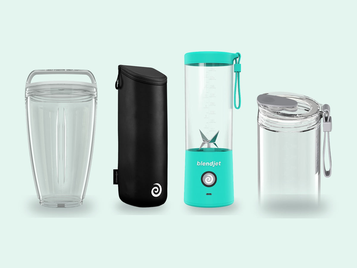 BlendJet 2 Complete Set in Mint – portable blender with XL Jar, Jetsetter Sleeve and Orbiter Drinking Lid
