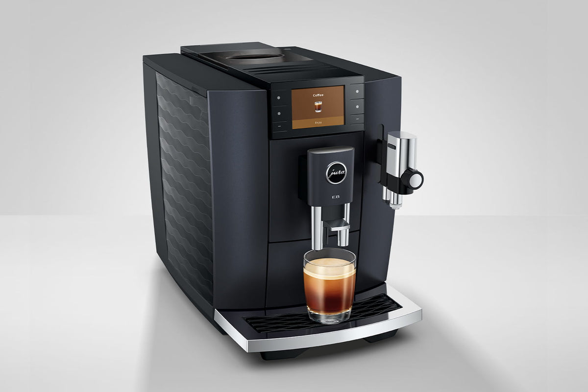 JURA E8 Cosmic Black on a kitchen counter