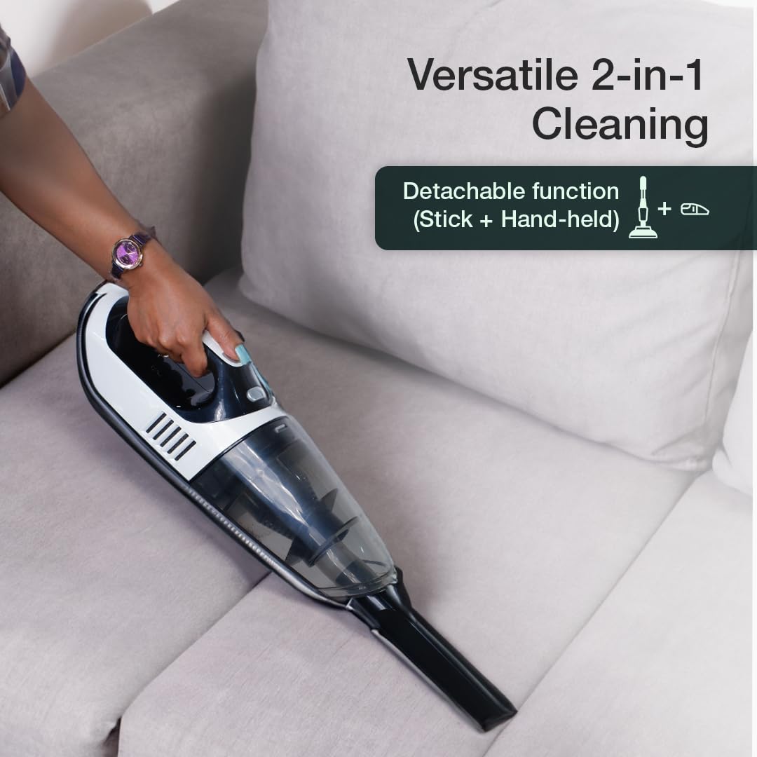 Versatile 2-in-1 vacuum cleaner with detachable stick and handheld function for convenient cleaning.