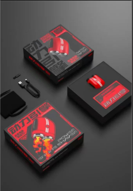 This image showcases the packaging of the "Sports Car Shaver," featuring a bold and dynamic design. The packaging is predominantly black with red accents, highlighting the shaver's sporty aesthetic. The boxes display the product prominently, with one box showing the shaver partially outside its packaging, emphasizing the product's sleek and stylish appearance.  The design on the box includes a graphic of the shaver with flames, suggesting speed and power, akin to a high-performance sports car. The contents 