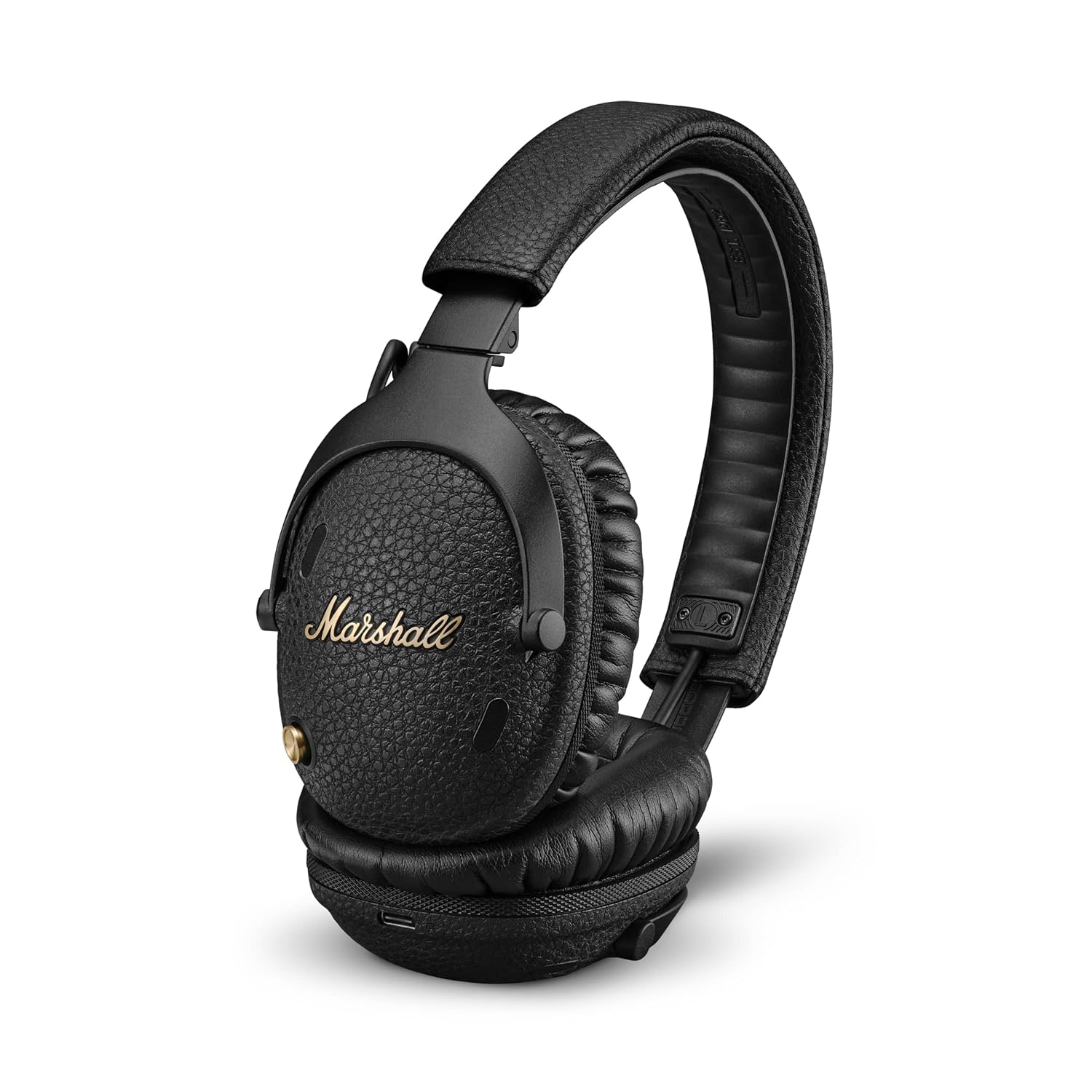 Marshall Monitor III A.N.C. headphones in black featuring a sleek design, active noise cancellation, and premium leather cushioning for comfort and style.