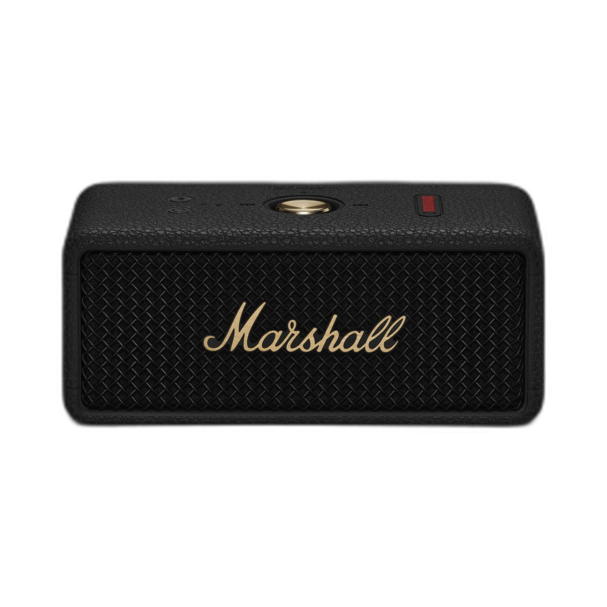 Marshall Emberton III portable Bluetooth speaker in Black and Brass, front view on white background
