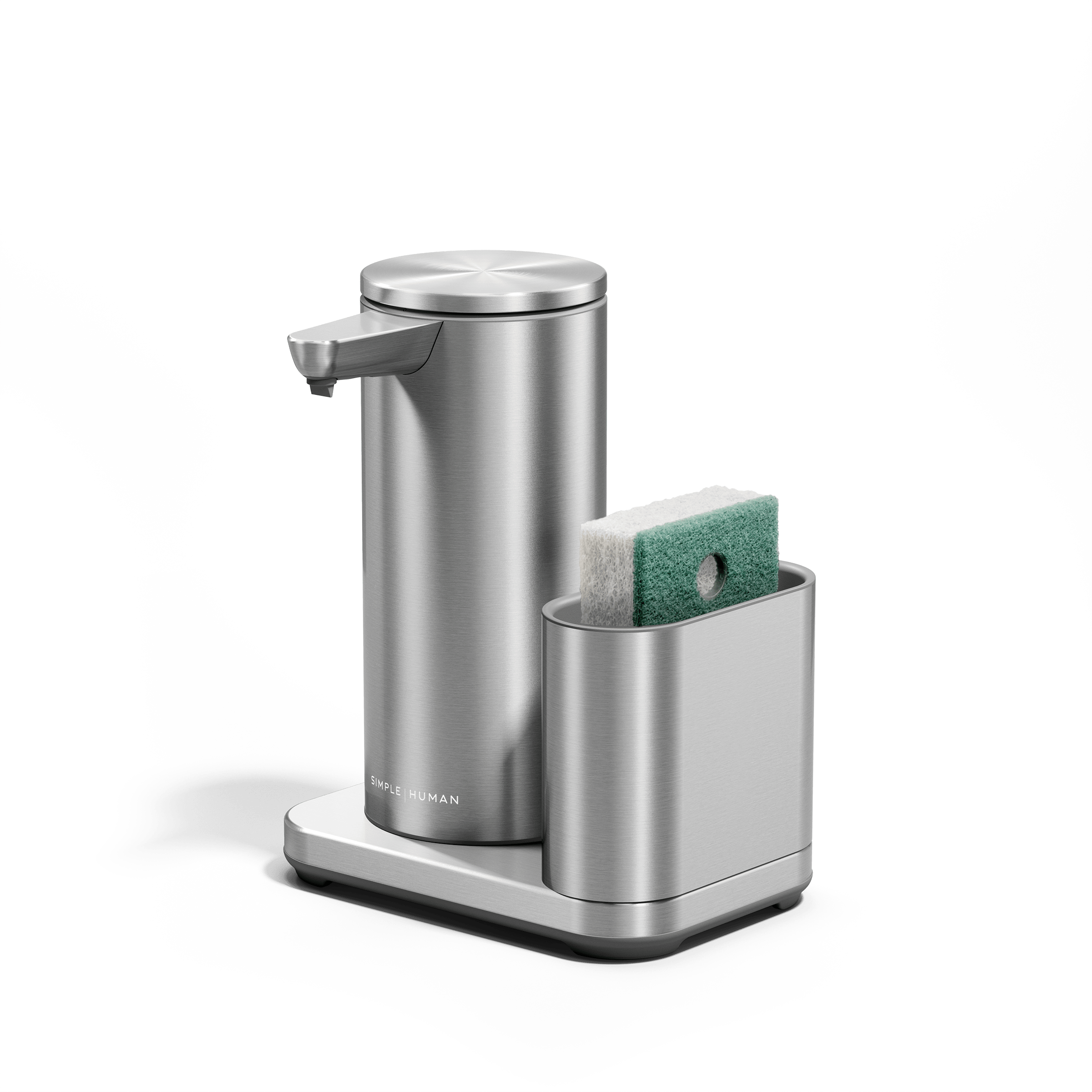 Angled view of sensor pump with caddy showing sponge holder