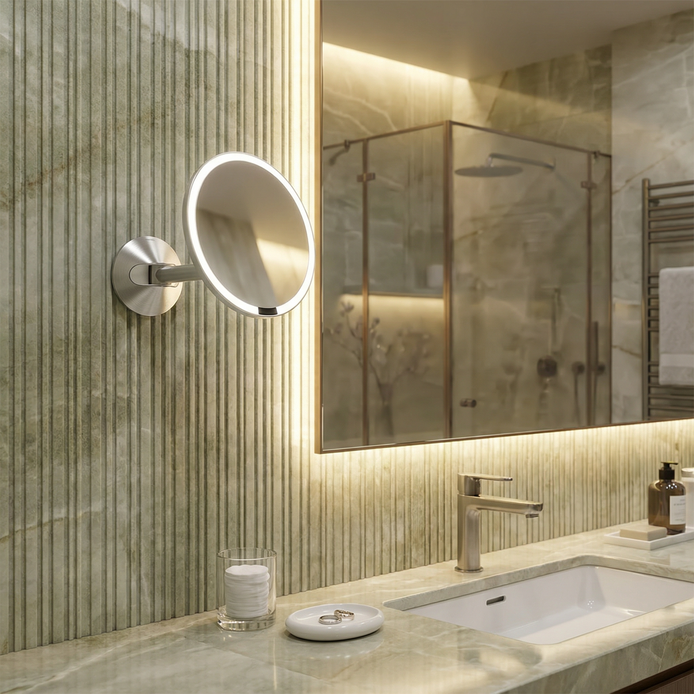 Brushed Wall Mount Sensor Mirror installed in a bathroom