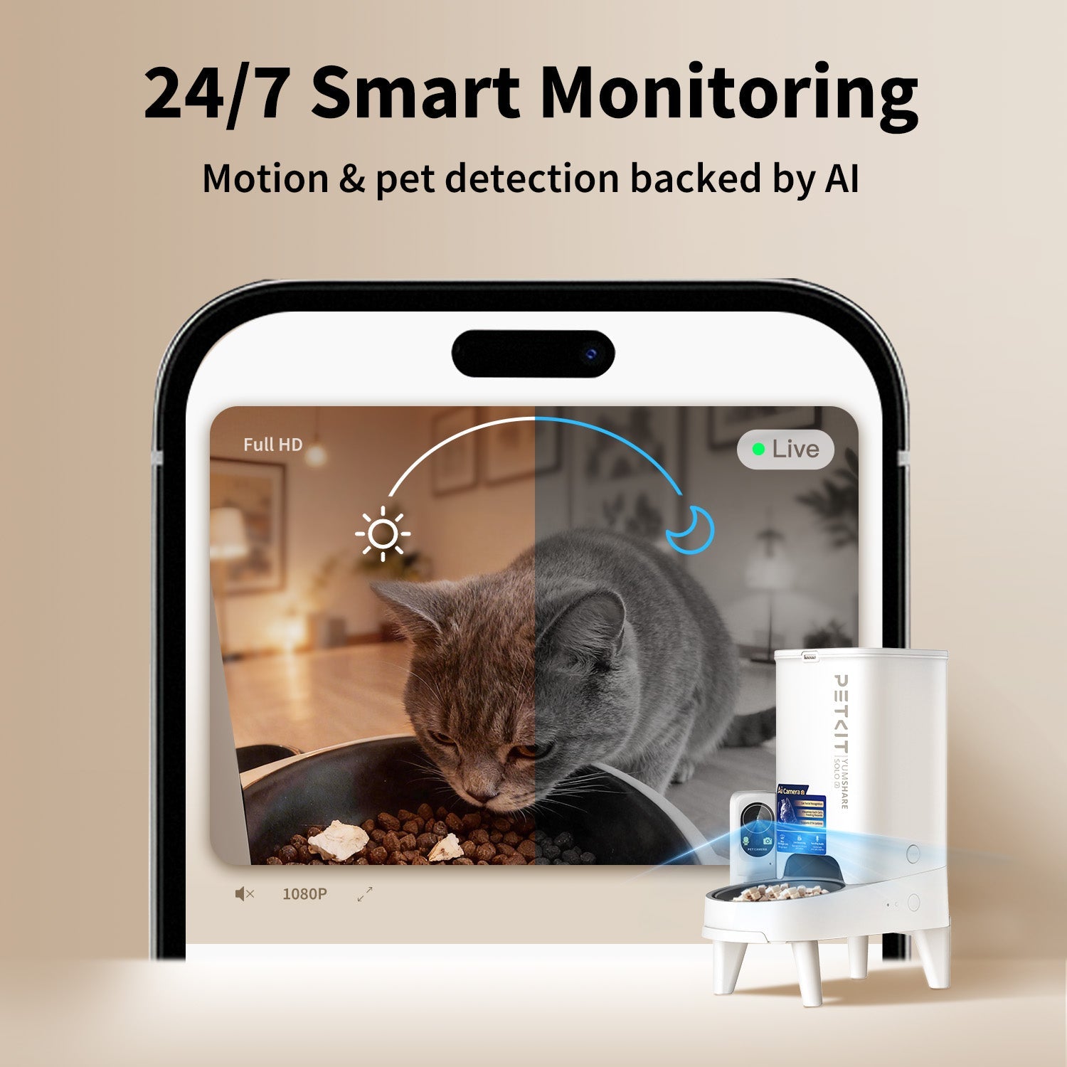 PETKIT YumShare Solo 2 automatic feeder with AI camera live monitoring day and night